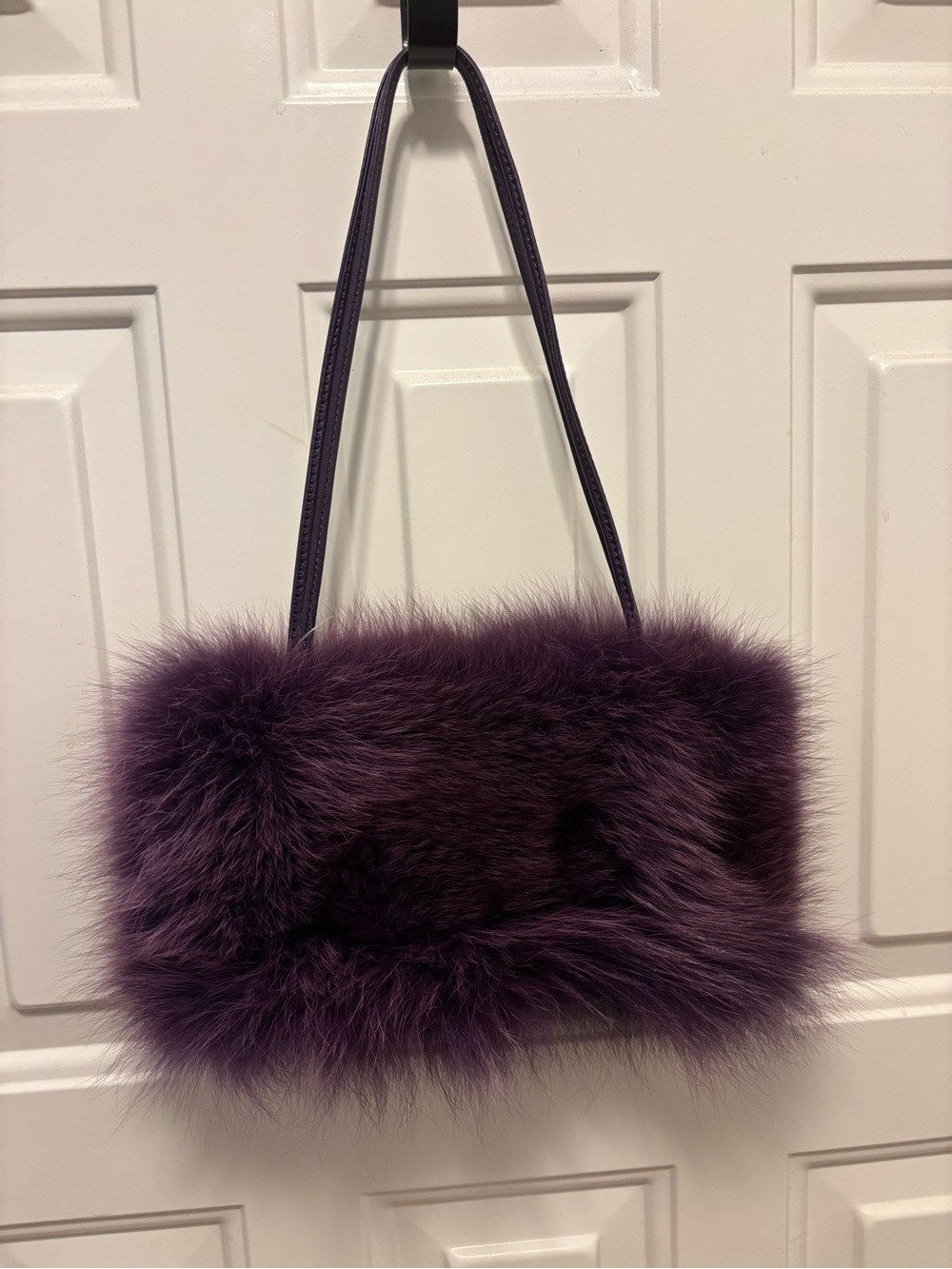 Plush Faux Fur Mini Shoulder Bag in Deep Purple